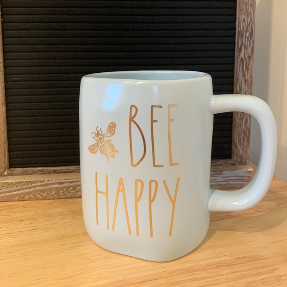 Rae Dunn BEE HAPPY Mug with Gold writing - Picture 1 of 3